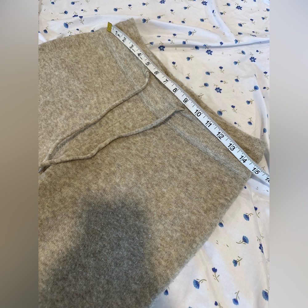 Zara tan knit Sz:M Fuzzy Wool blend Extra wide-leg lounge pants drawstring waist - Picture 3 of 10